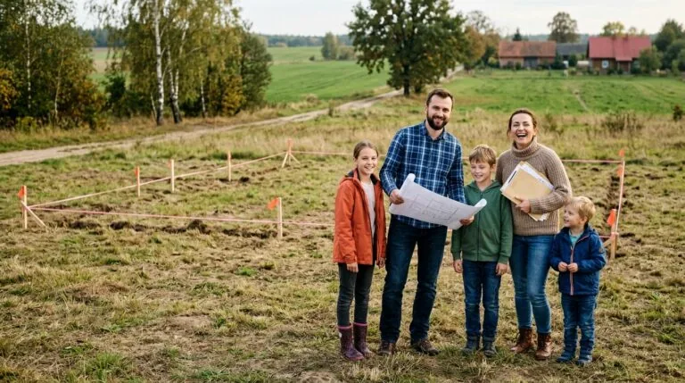 Inwestorzy oglądają projekt budowlany na działce przed uzyskaniem pozwolenia na budowę