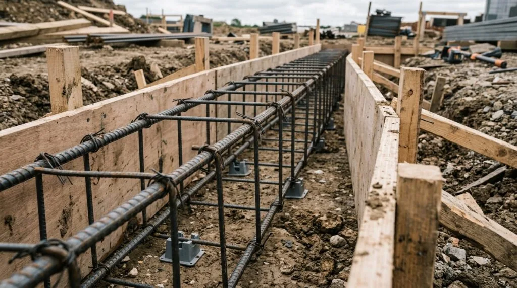  Zbrojenie stalowe ławy fundamentowej przed zalaniem betonem