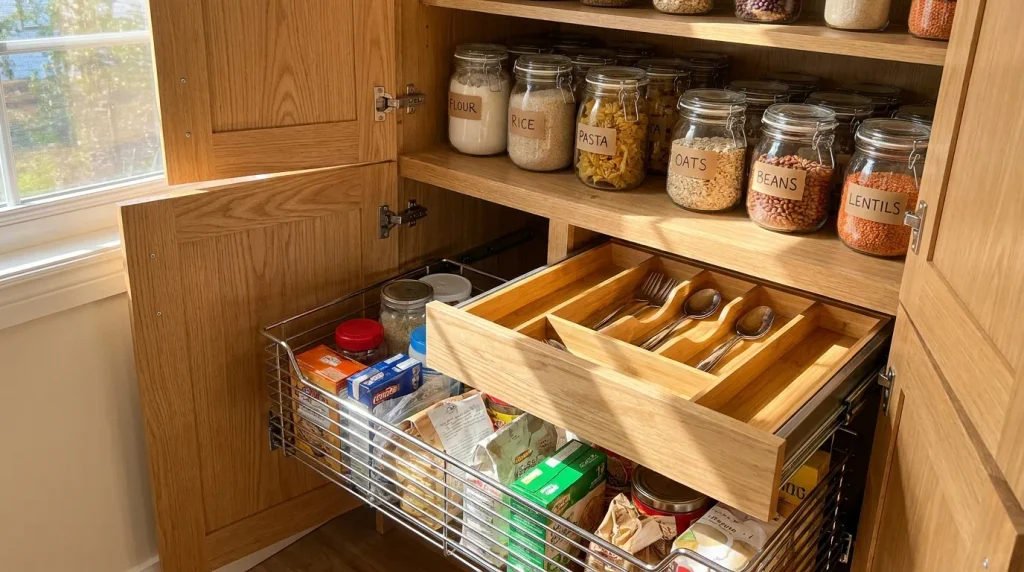 System cargo i organizer na sztućce w szafce kuchennej